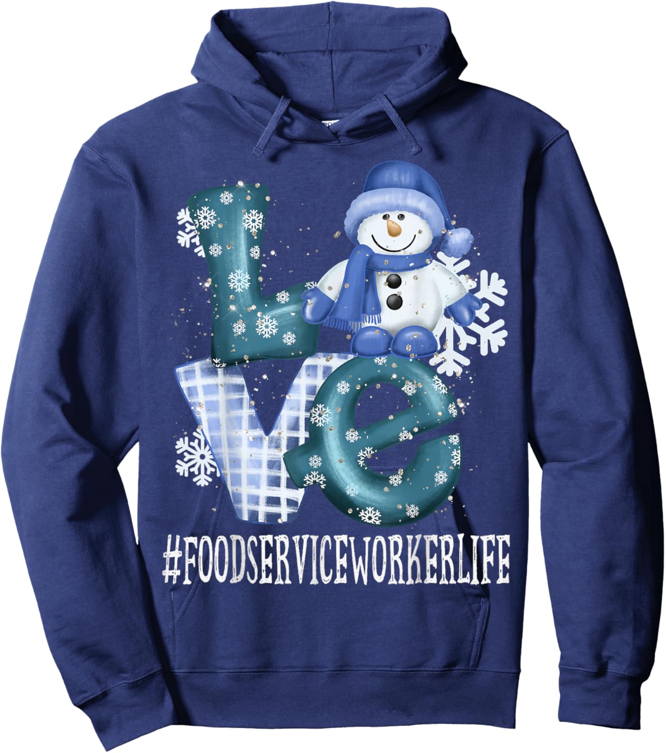 Food Service Worker Love Snowman Winter Season Christmas Hoodie - Hoodie | Navy