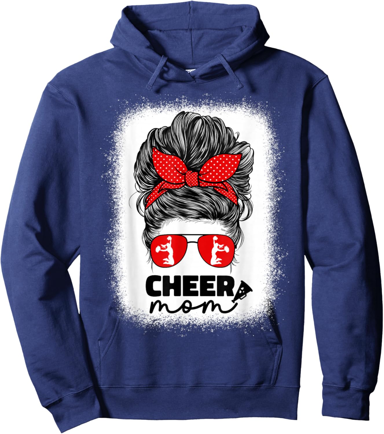 Cute Cheer Mom Cheerleader Mom Red Messy Bun Mom Hoodie - Hoodie | Navy