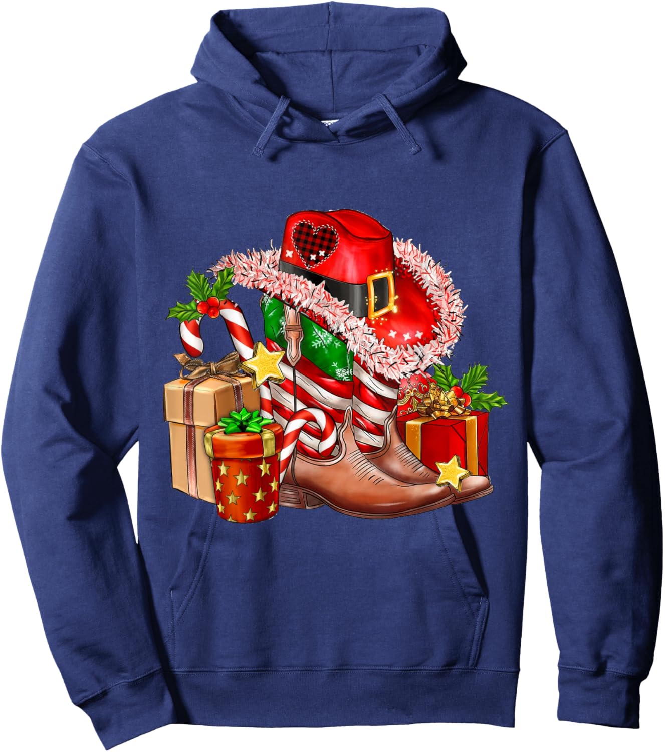 Merry Christmas Y'all Western Country Cowboy Boots Hoodie - Hoodie | Navy