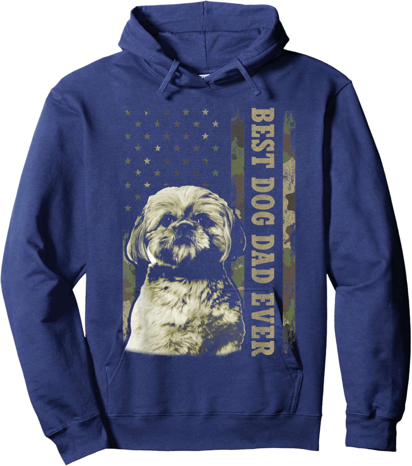 Best Shih Tzu Dad Ever Shirt, Camo American Flag Dog Dad Hoodie - Hoodie | Navy
