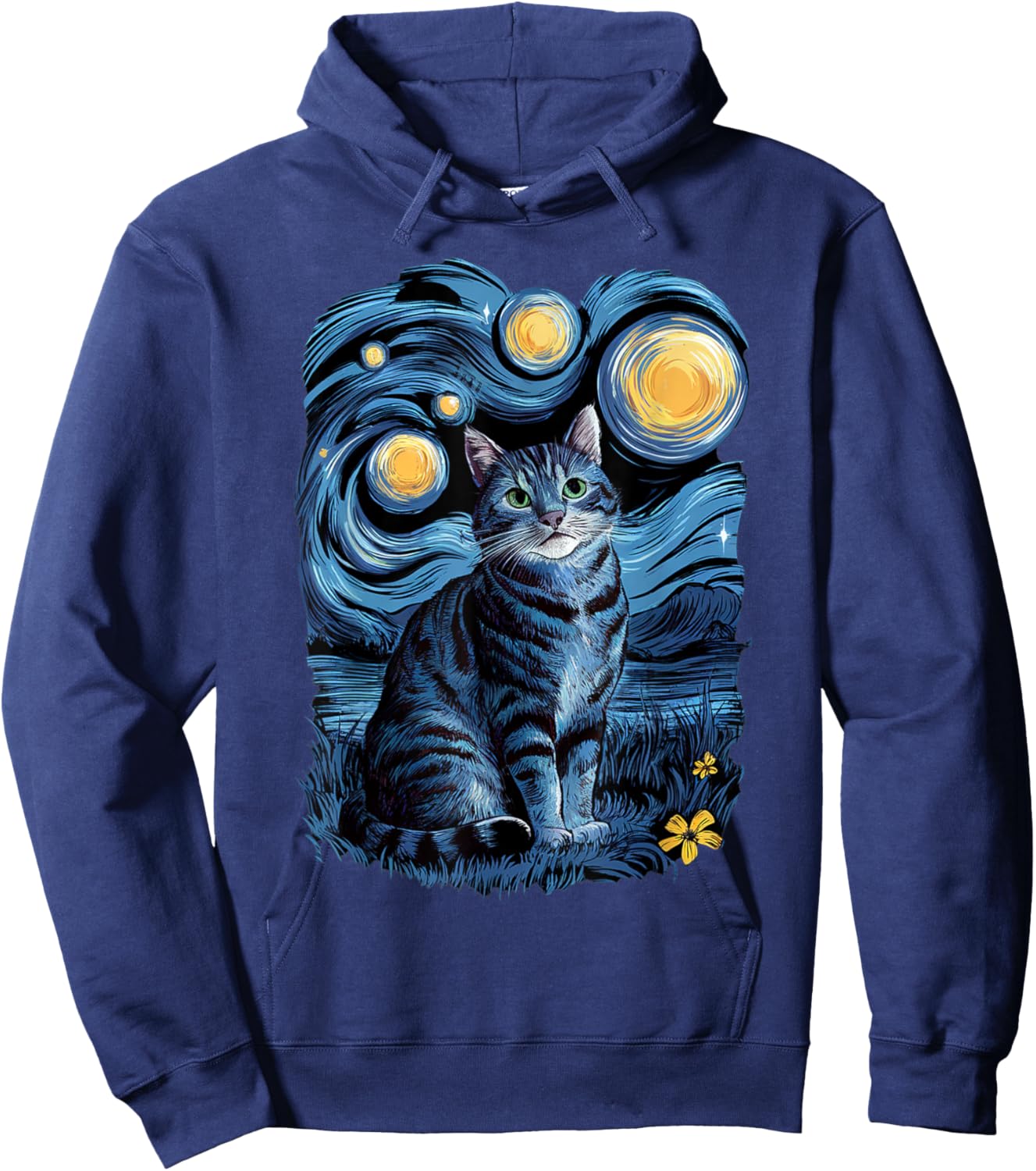 Van Gogh Cat Gifts Tabby Cat Owners Cat Lady Black Men Cat Hoodie - Hoodie | Navy