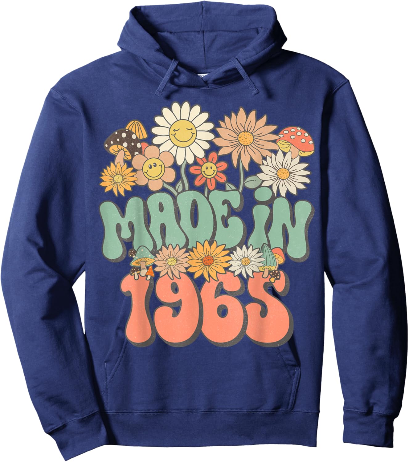 Retro Groovy Made In 1965 Floral Hippie Daisy 60th Birthday Hoodie - Hoodie | Navy