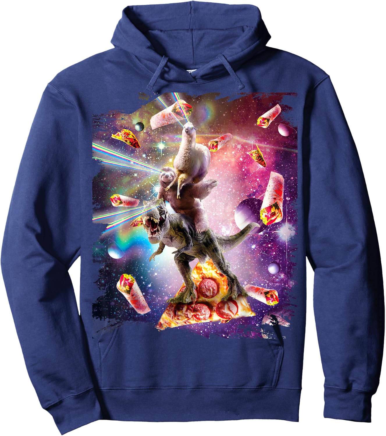 Laser Eyes Space Llama On Sloth Dinosaur - Rainbow Hoodie - Hoodie | Navy