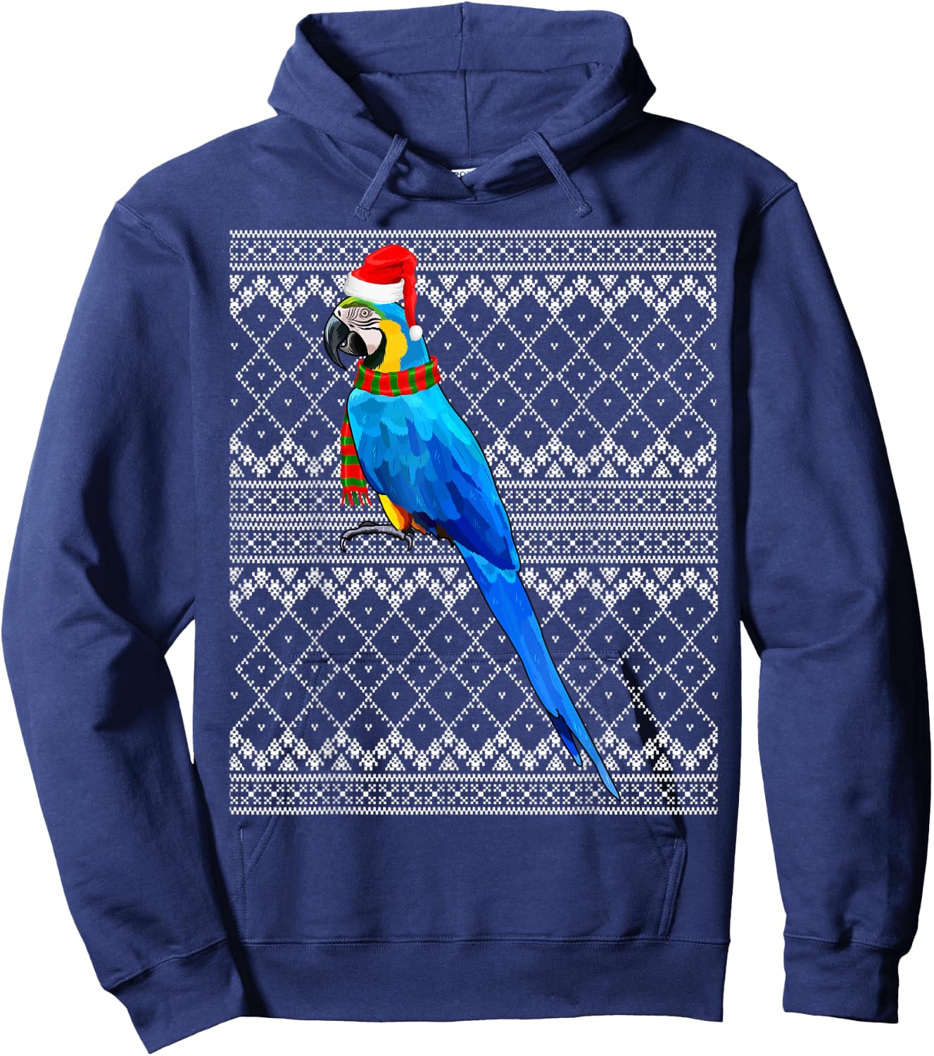 Xmas Bird Santa Hat Blue-and-Yellow Macaw Ugly Christmas Hoodie - Hoodie | Navy