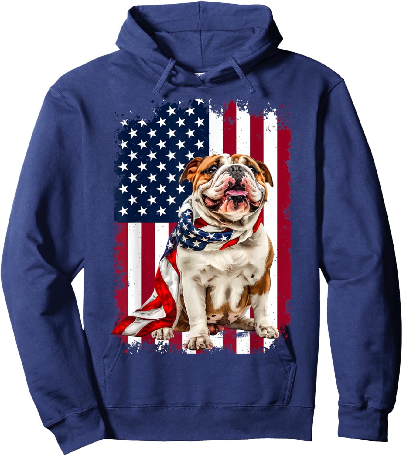 English Bulldog American Flag 4th Of July Bulldog Lovers Hoodie - Hoodie | Navy