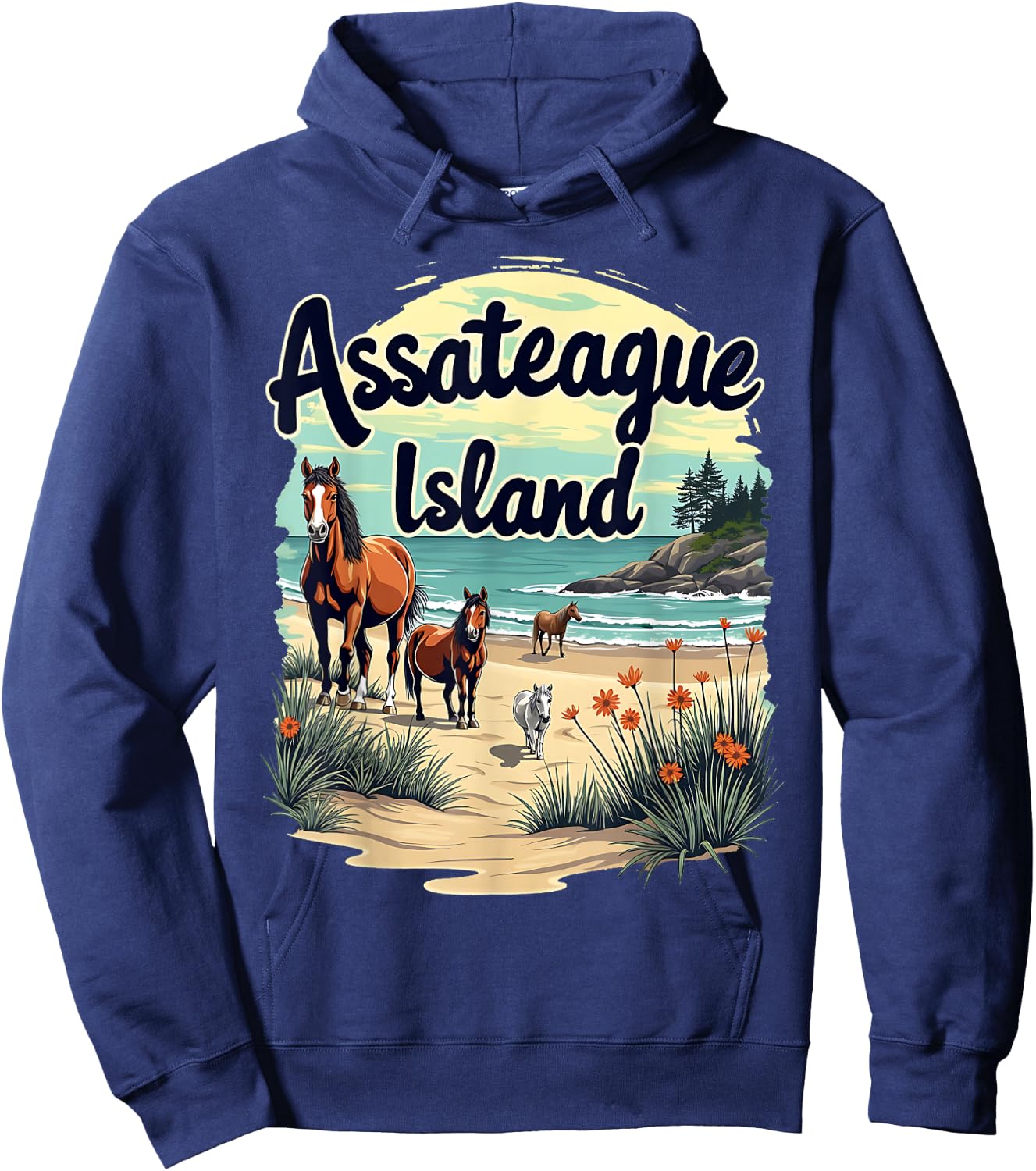 Scenic Wild Horses on Assateague Island Maryland Hoodie - Hoodie | Navy