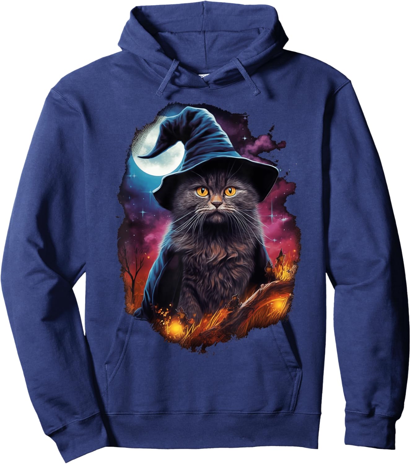 Black Cat Wizard Halloween Witch Mystical Black Cat Lovers Men Women Kids Hoodie - Hoodie | Navy