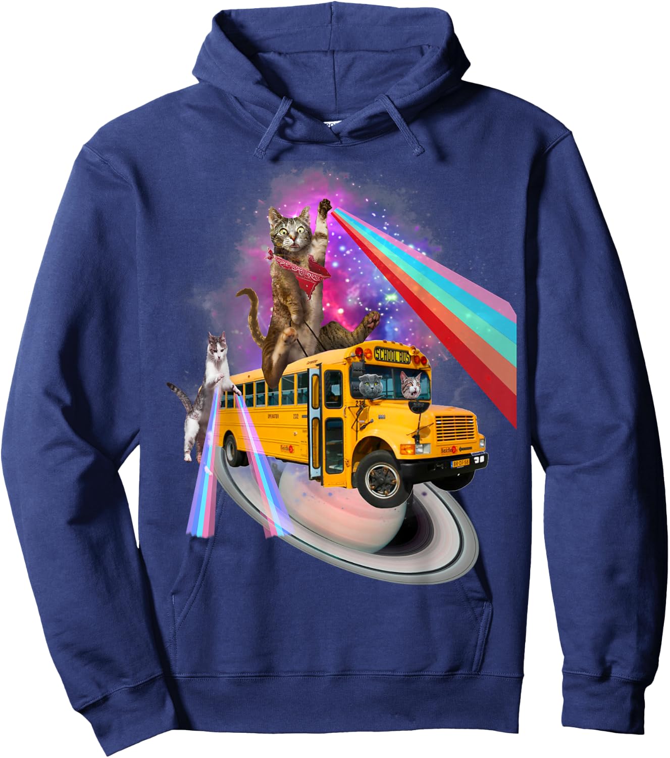 Awesome Back To School Cat Bus Rainbow Outer Space Retro Men Women Kids Hoodie - Hoodie | Navy