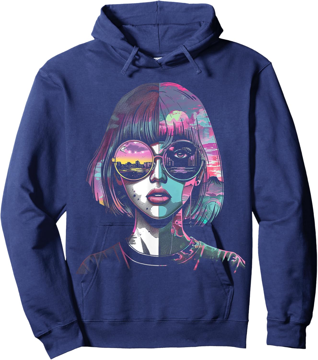 Anime Manga Motif Sunglasses Artwork Anime Hoodie - Hoodie | Navy
