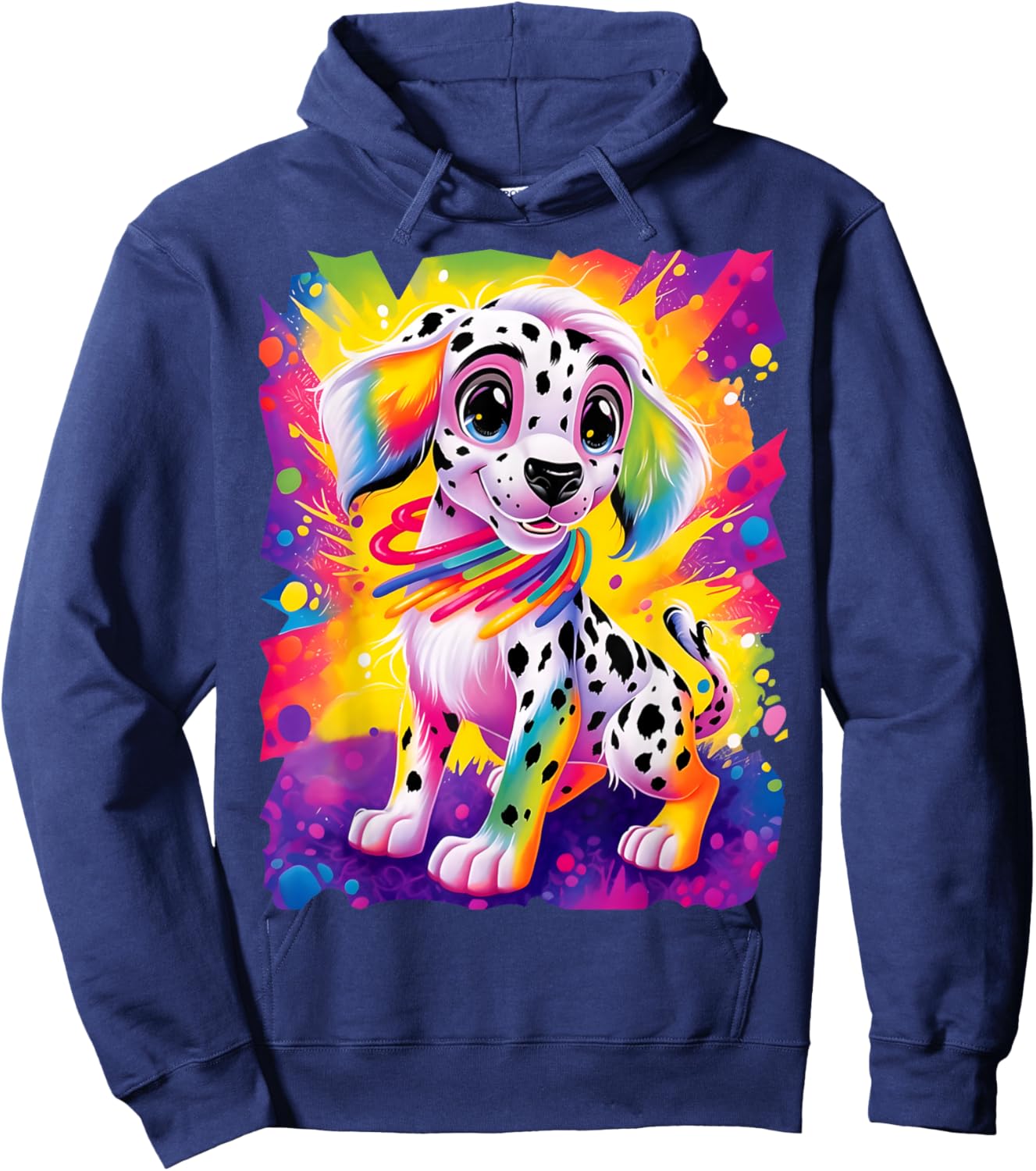 Dinosaurus Rekx Dalmatian Puppy Dog Colorful Rainbow Vibrant Graphic , Small, Black Hoodie - Hoodie | Navy