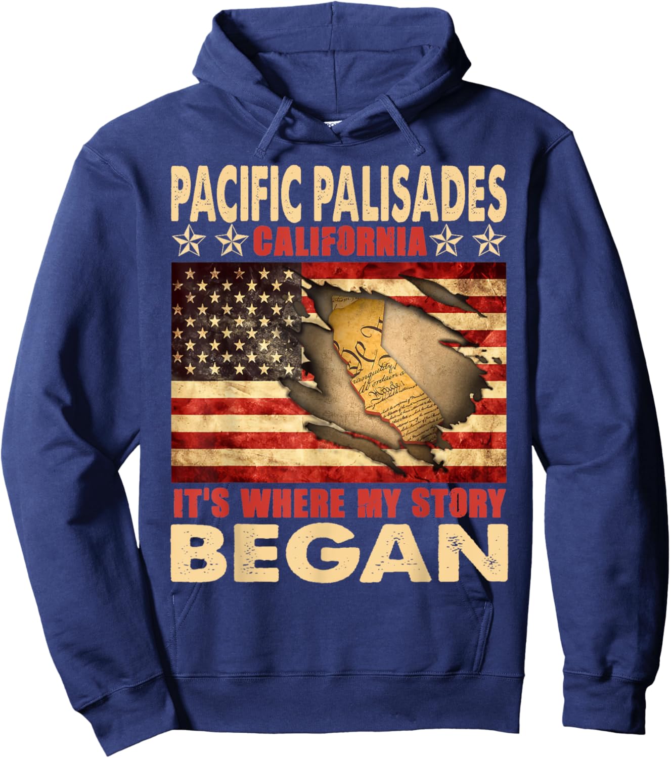 Pacific Palisades California USA Flag 4th Of July Hoodie - Hoodie | Navy