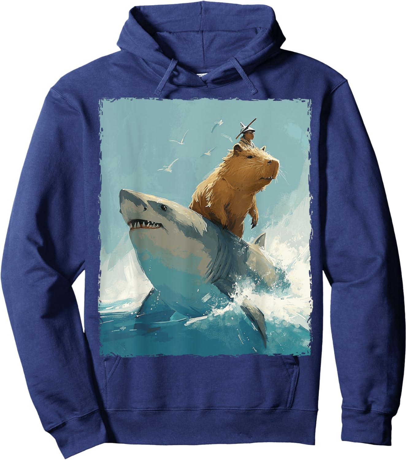 Capybara Is Riding A Shark Hoodie - Hoodie | Navy