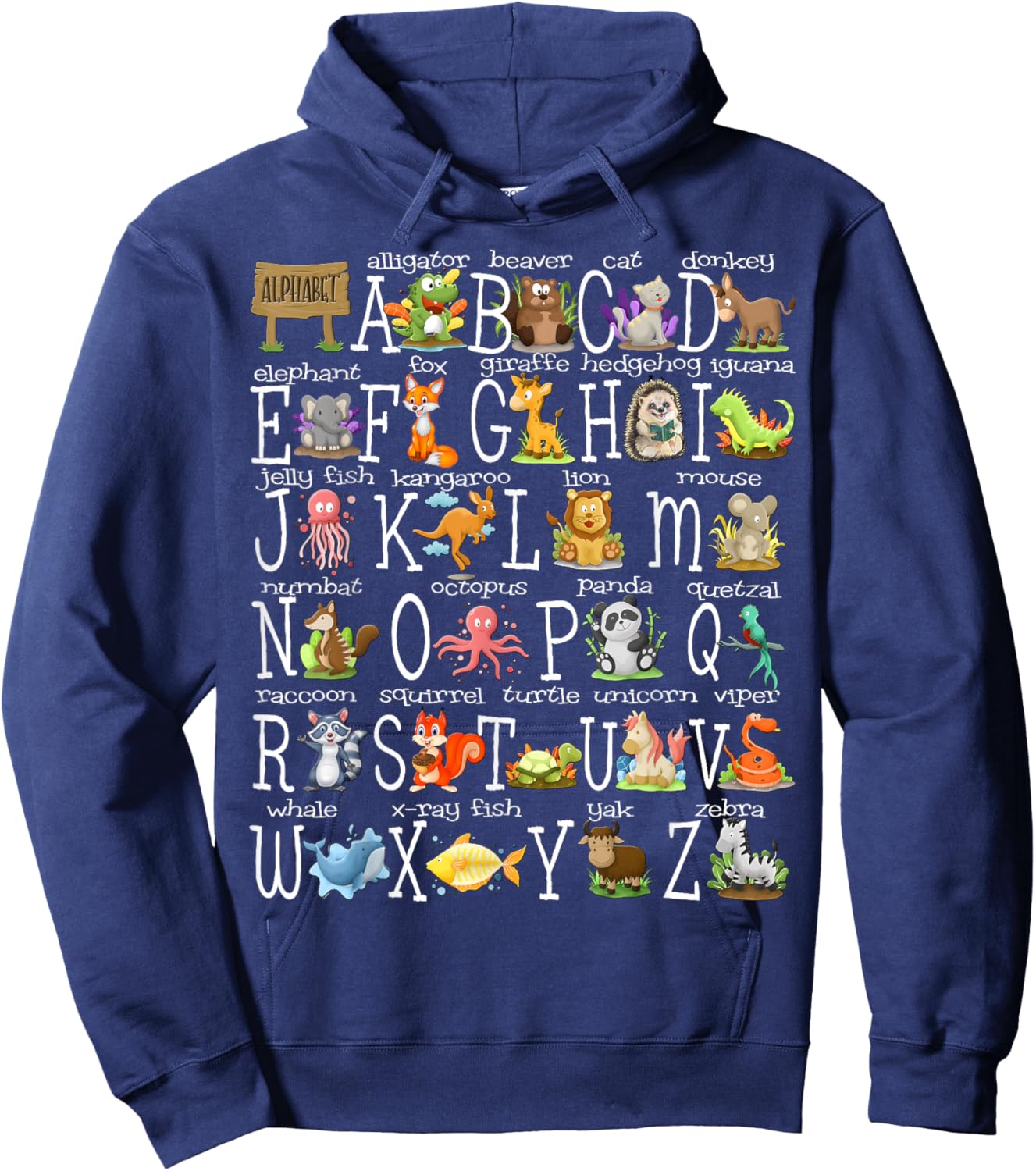 Back to School Kids Cute Animals A-Z Alphabet ABCs Teacher Hoodie - Hoodie | Navy