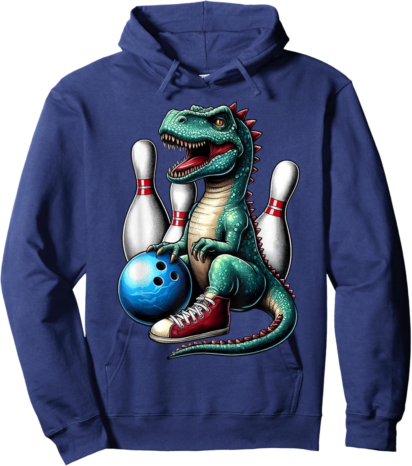 Dinosaur Bowling Ball Graphic Funny Dino Bowler Kids Adults Hoodie - Hoodie | Navy