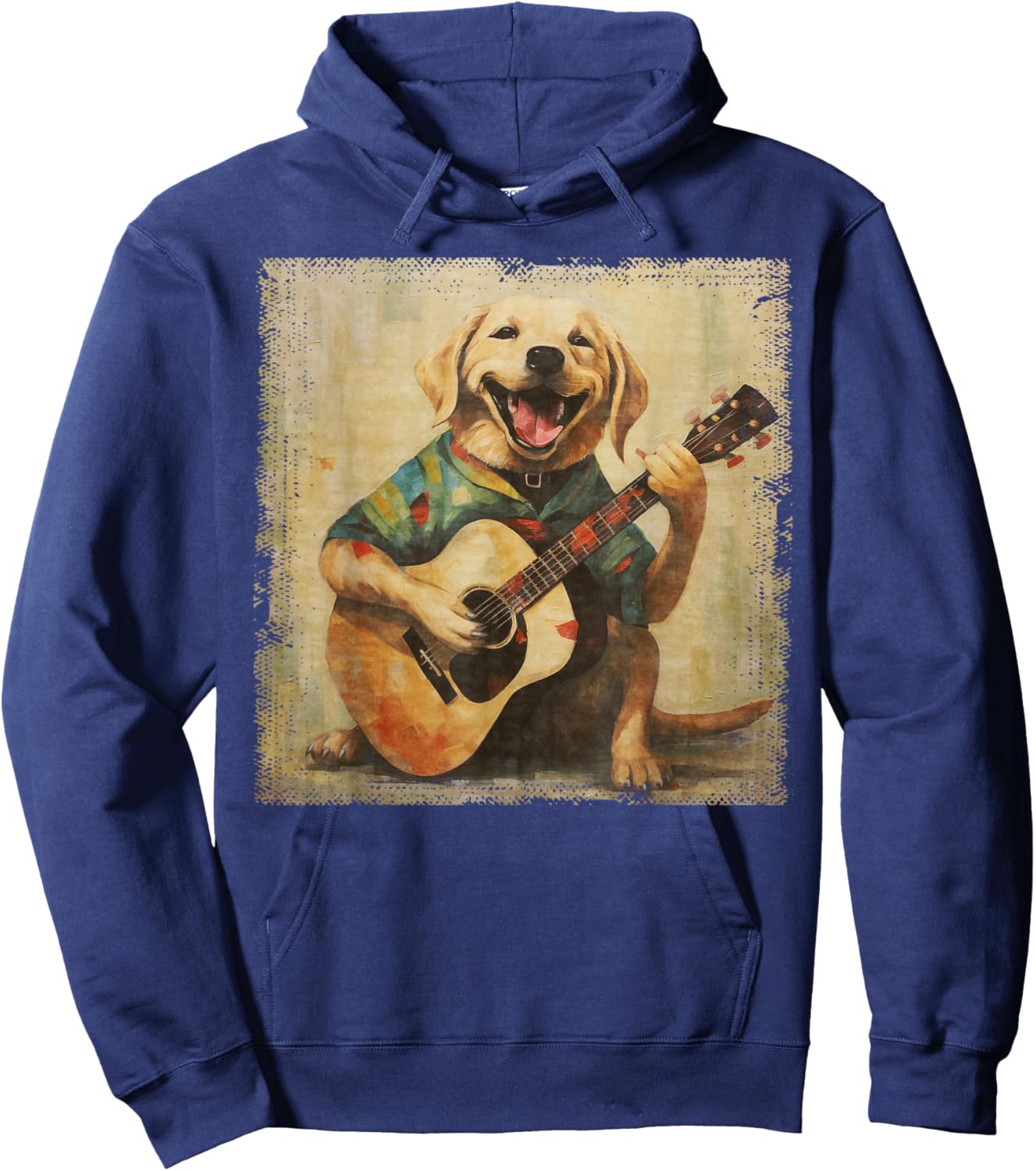 Colorful Oil Painting Of A Labrador Dog Lab Playing Guitar Men Women Girls Kids Hoodie - Hoodie | Navy