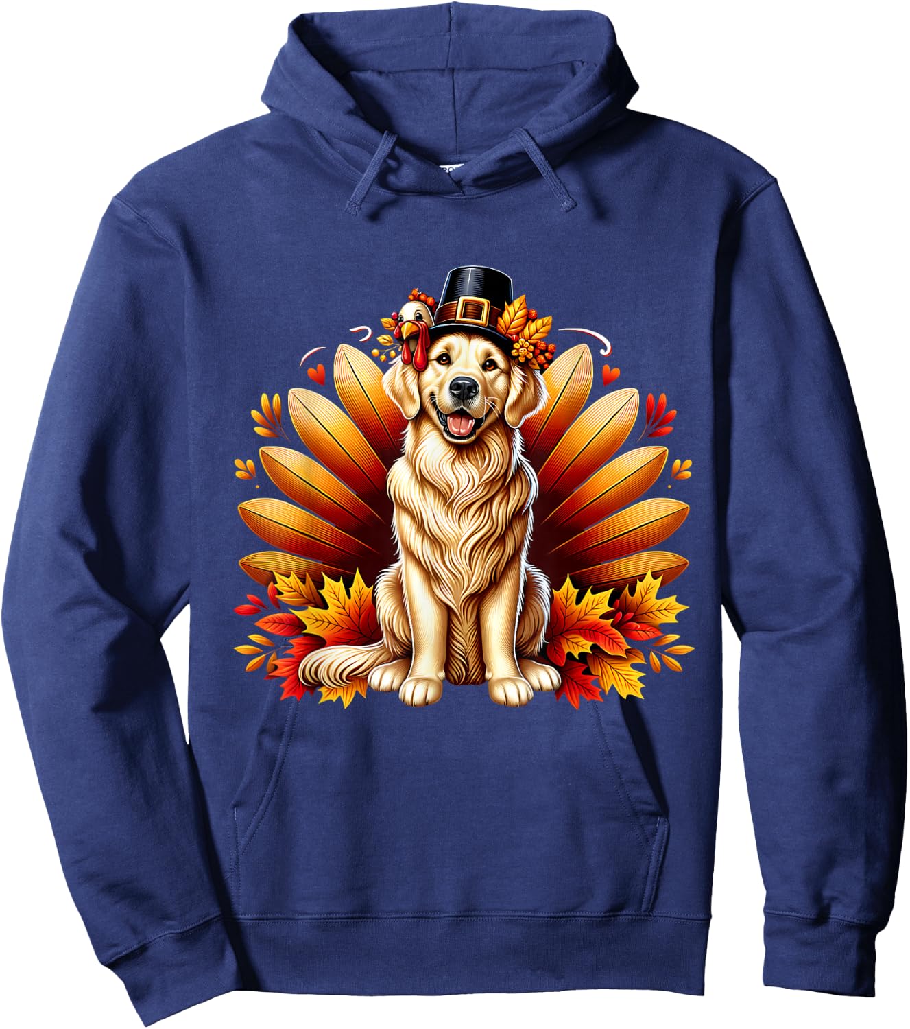 Fall Golden Retriever Thanksgiving Pilgrim Turkey Dog Autumn Hoodie - Hoodie | Navy