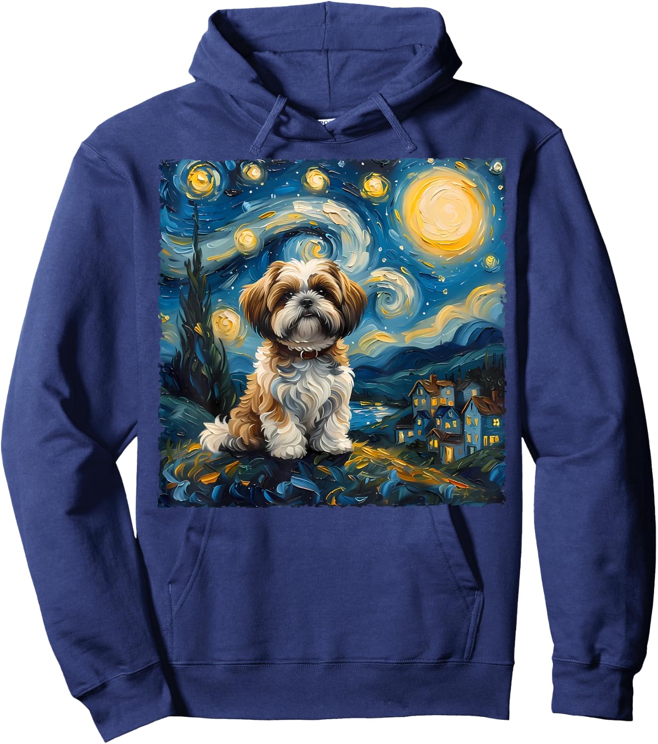 Shih Tzu Dog Lovers The Starry Night Van Gogh Style Painting Hoodie - Hoodie | Navy