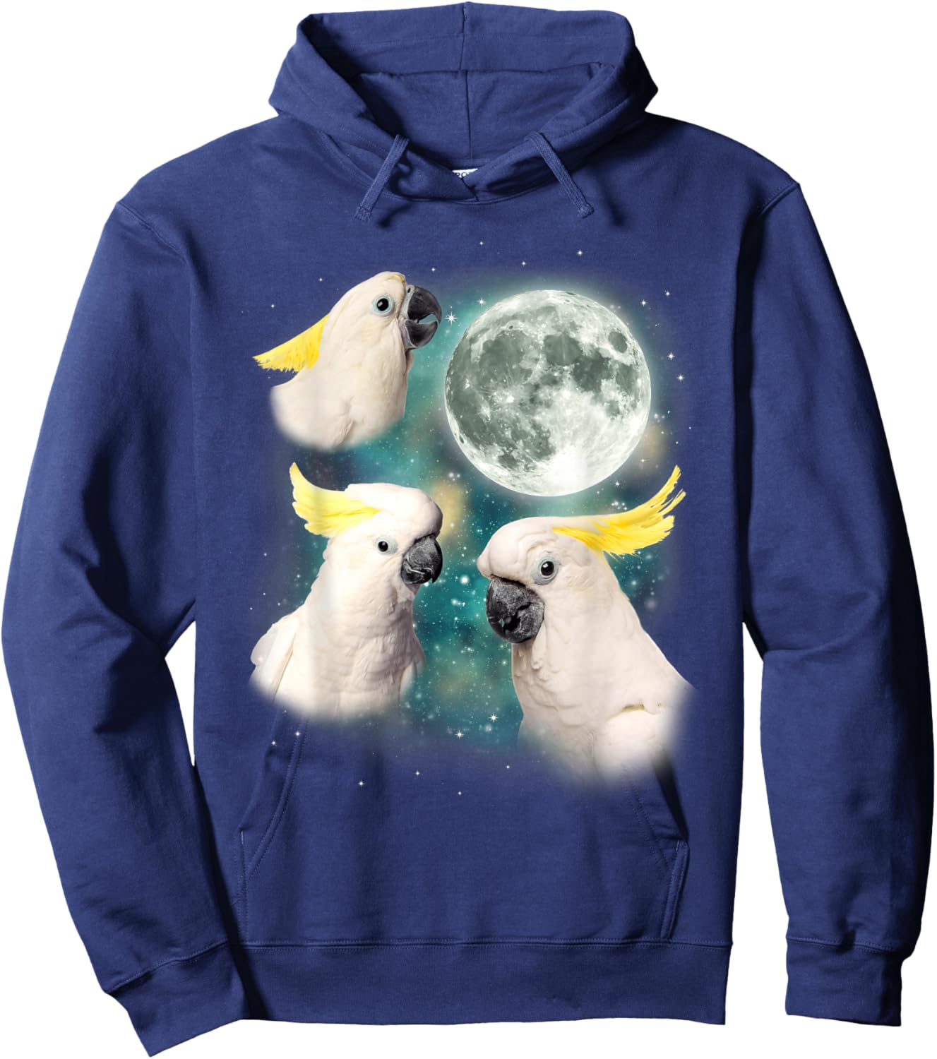 Three Cockatoo Moon 3 Birds Tropical Paradise Parody Hoodie - Hoodie | Navy