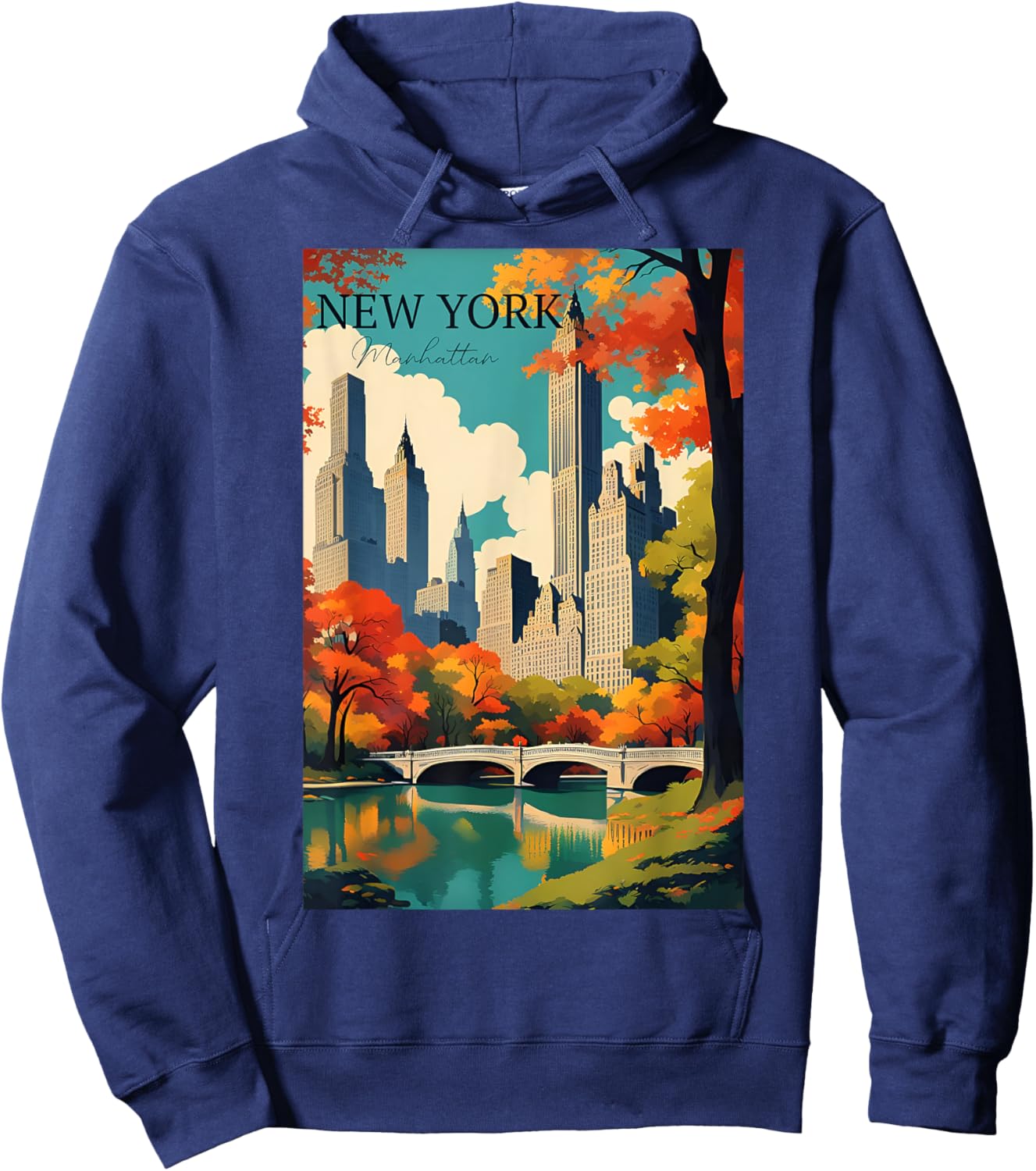 Manhattan New York Travel Poster Modern With A Vintage Style Hoodie - Hoodie | Navy