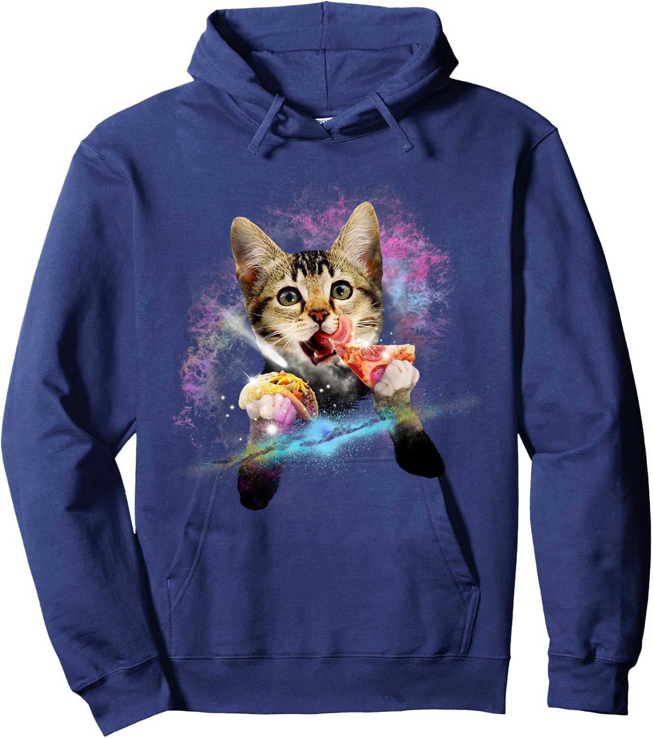 Galaxy Cat Rules Space With Taco And Pizza Power Gift Hoodie - Hoodie | Navy