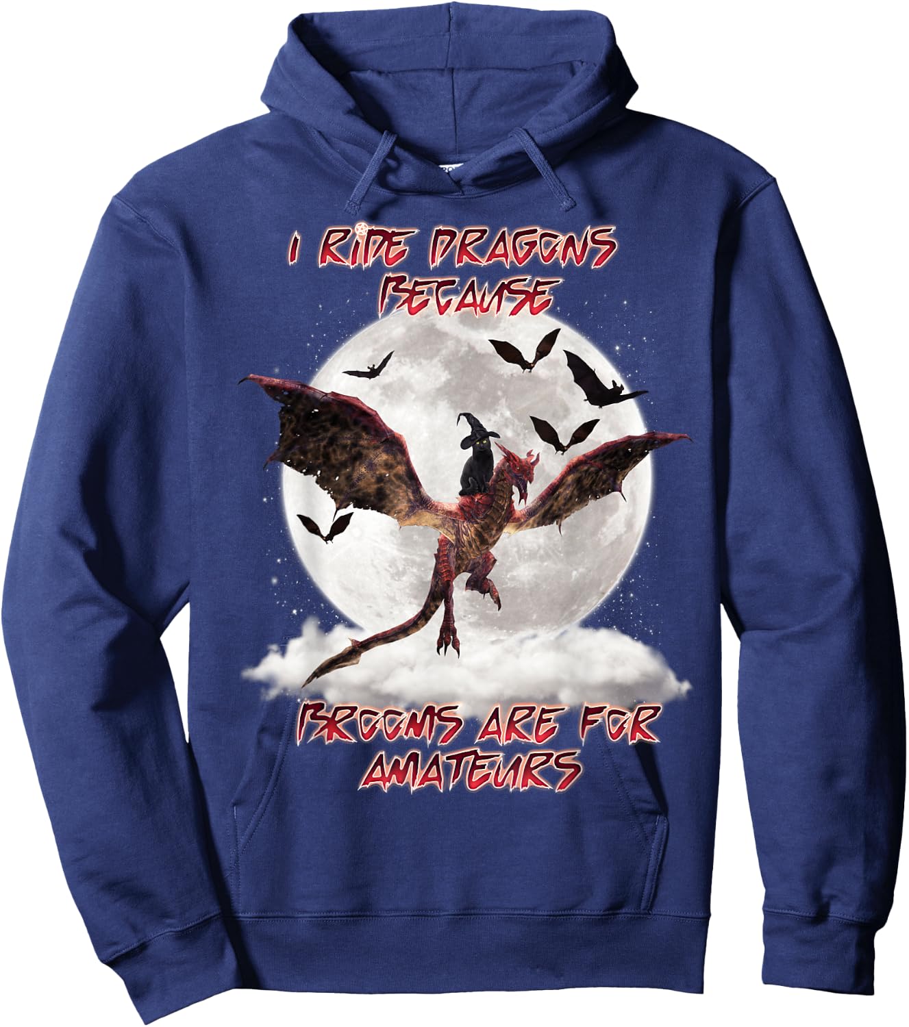 Cat I Ride Dragons Brooms Are For Amateurs Halloween Hoodie - Hoodie | Navy