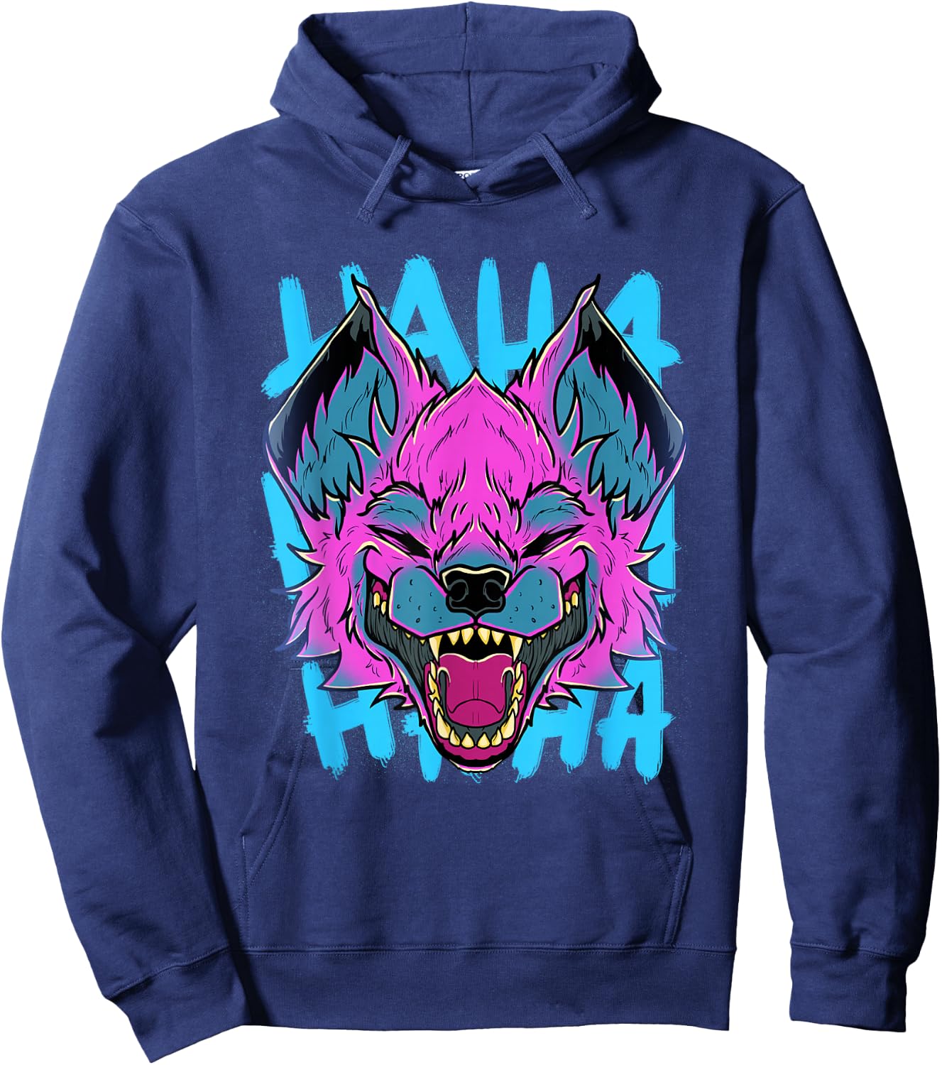 Vaporwave Laughing Hyena Safari African Animal Face Wildlife Hoodie - Hoodie | Navy