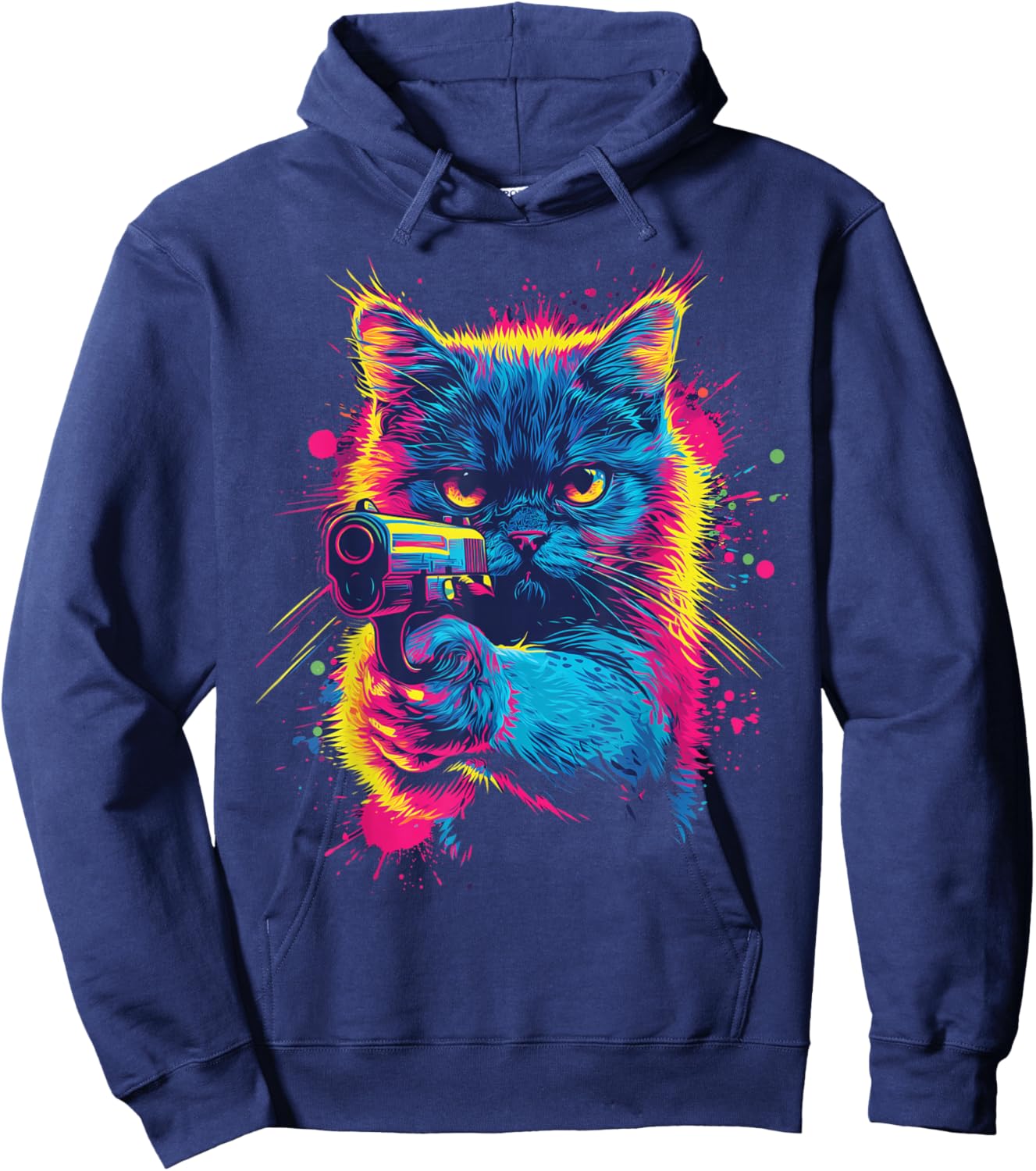 Dinosaurus Rekx Funny Cat With a Gun Graphic , Small, Black Hoodie - Hoodie | Navy