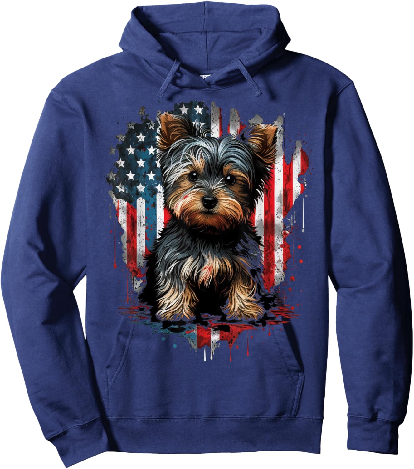 USA 4th of July Patriotic American Yorkshire Terrier Hoodie - Hoodie | Navy