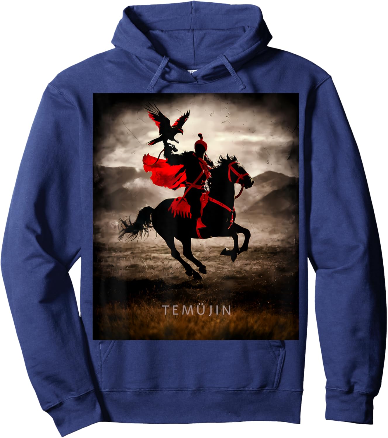 Genghis Khan Temujin Warrior Spirit Falcon Horse Mongolia Hoodie - Hoodie | Navy