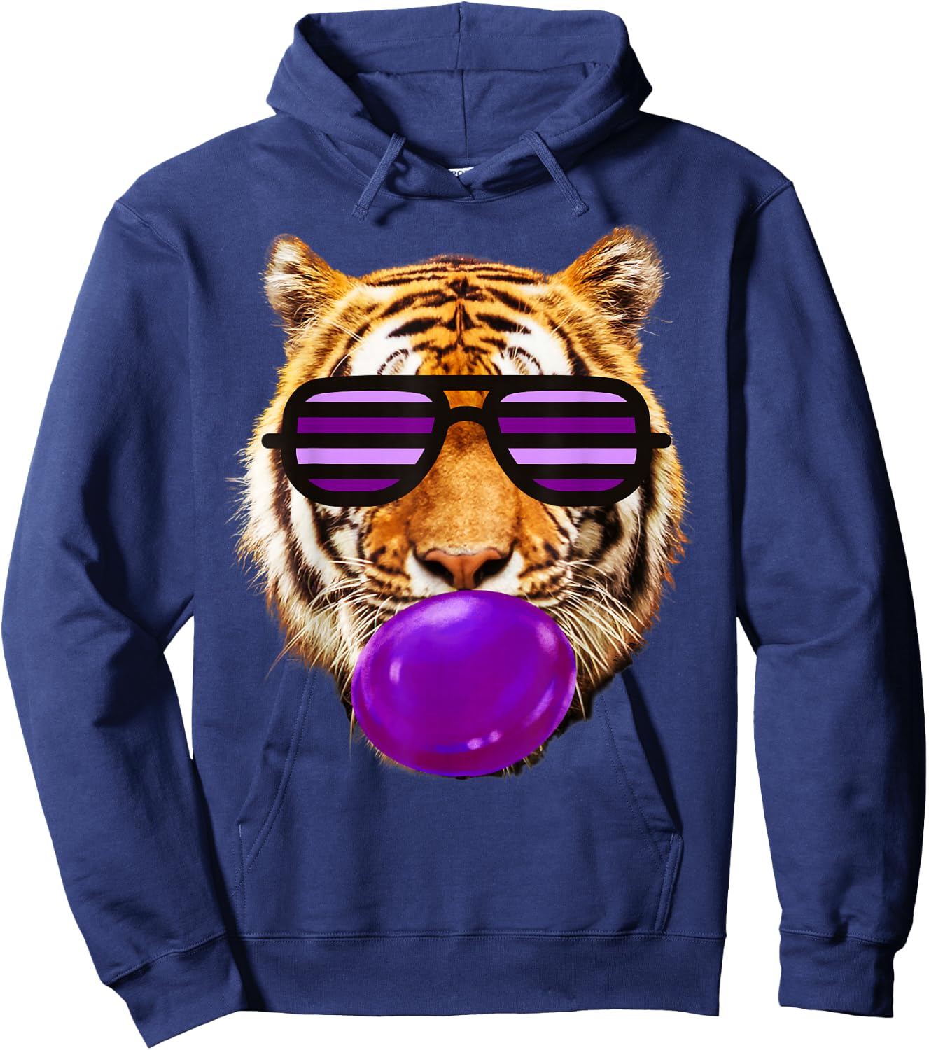 Purple bubble Gum tiger Stripe Cute Tiger with sunglasses Hoodie - Hoodie | Navy