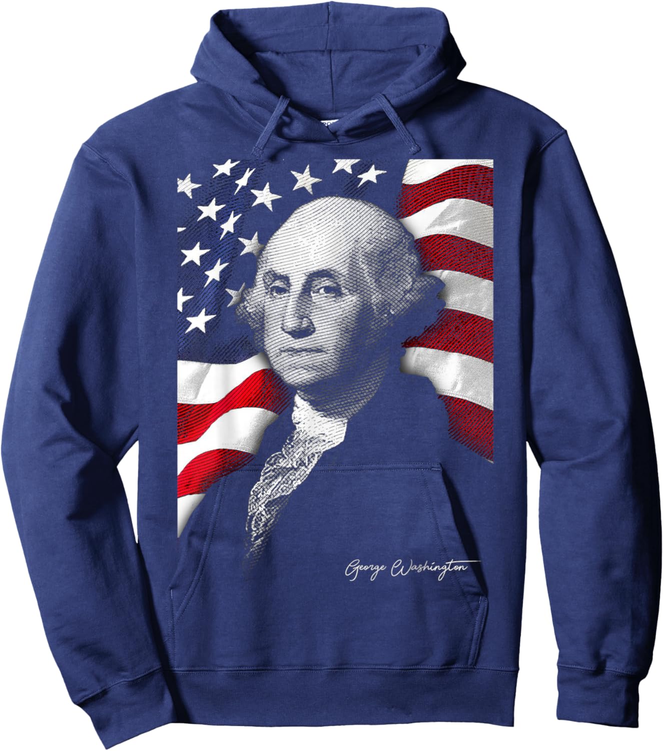 4th of July American Flag George Washington Eyes Flag Country Hoodie - Hoodie | Navy