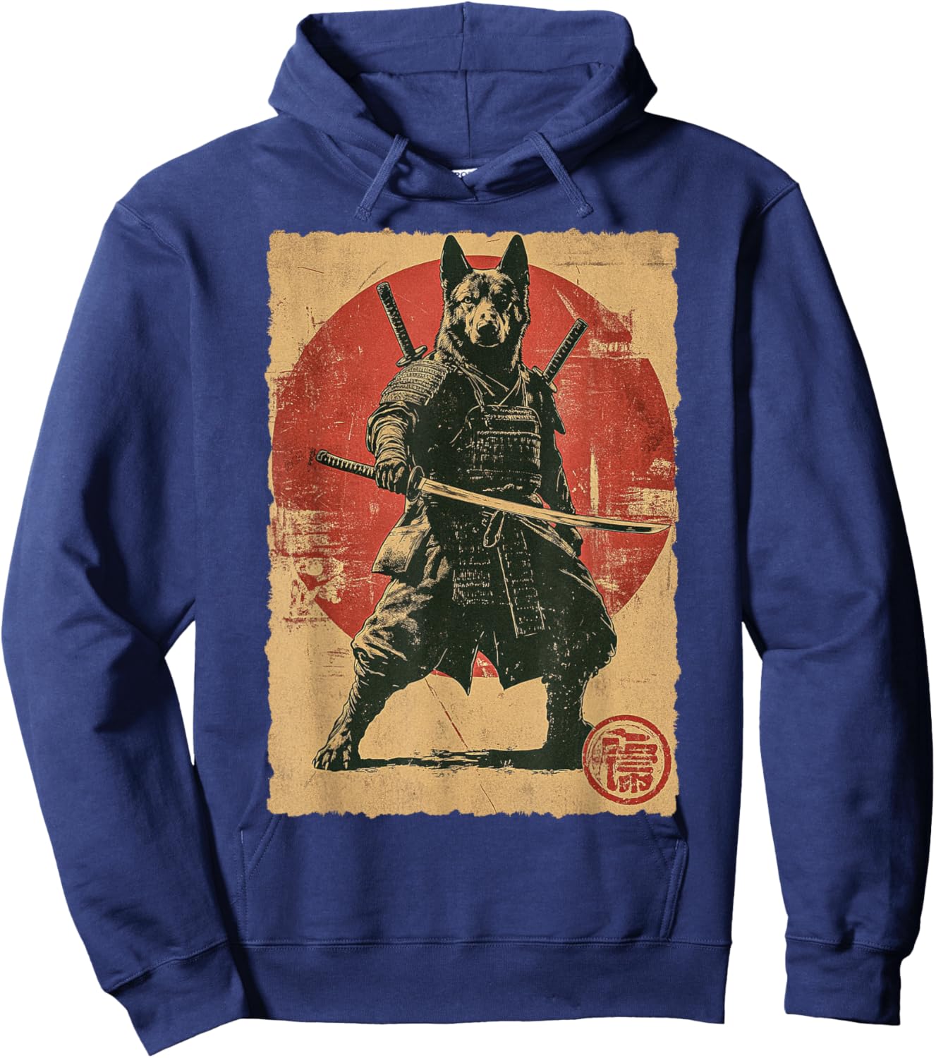 Funny Vintage Japanese Art German Shepherd Ninja Samurai Hoodie - Hoodie | Navy