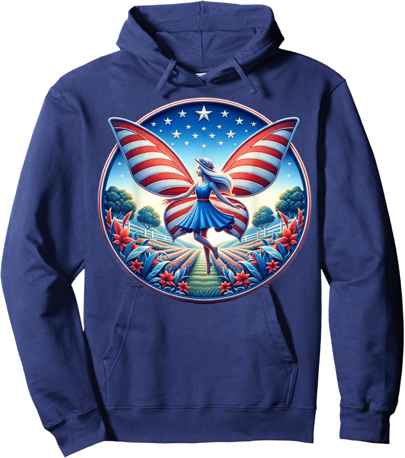 Girl With Butterfly Wings AmericanThemed Background For Hoodie - Hoodie | Navy