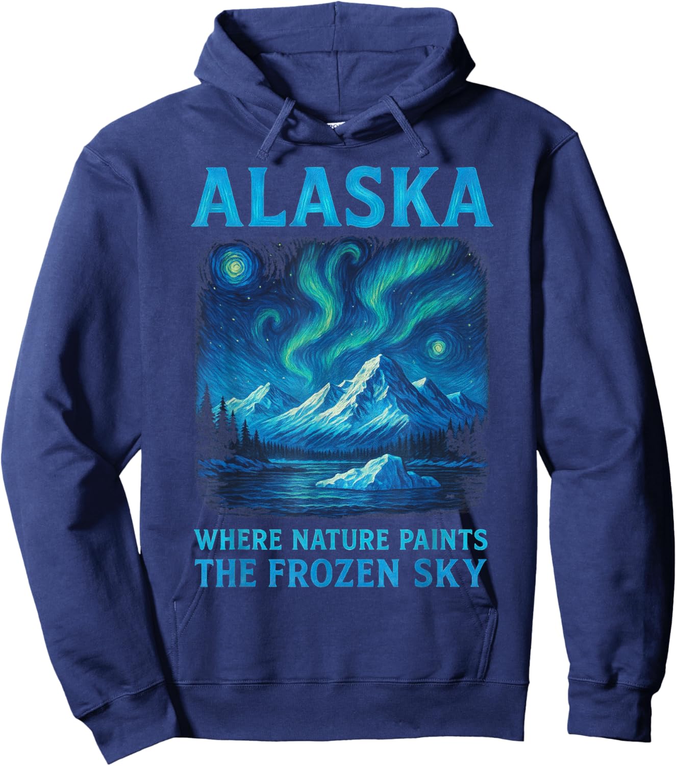 Alaska - Northern Lights Van Gogh Style, Aurora Borealis Hoodie - Hoodie | Navy