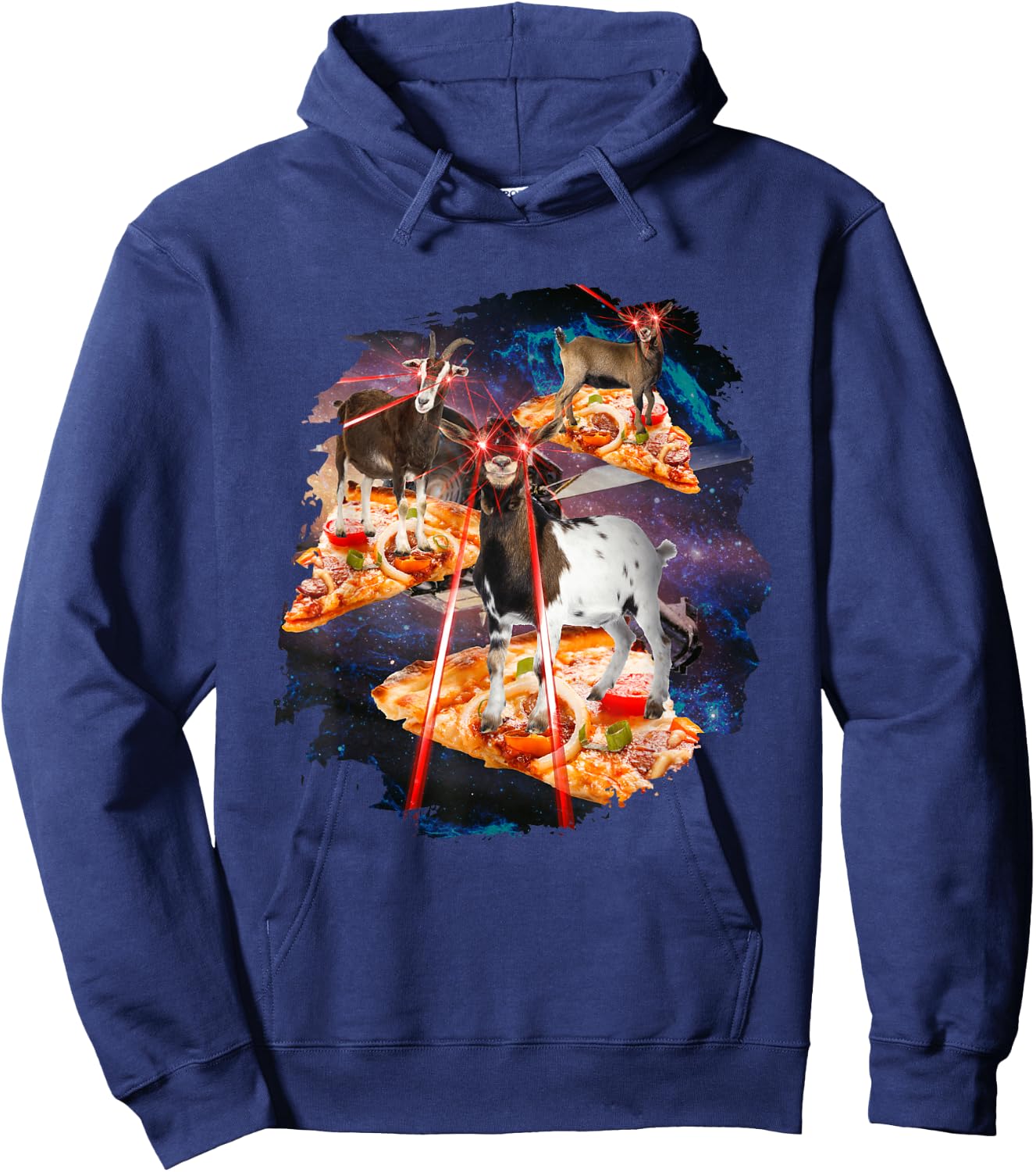 Goat with laser eyes, goats, house goat, laser space, pizza Hoodie - Hoodie | Navy