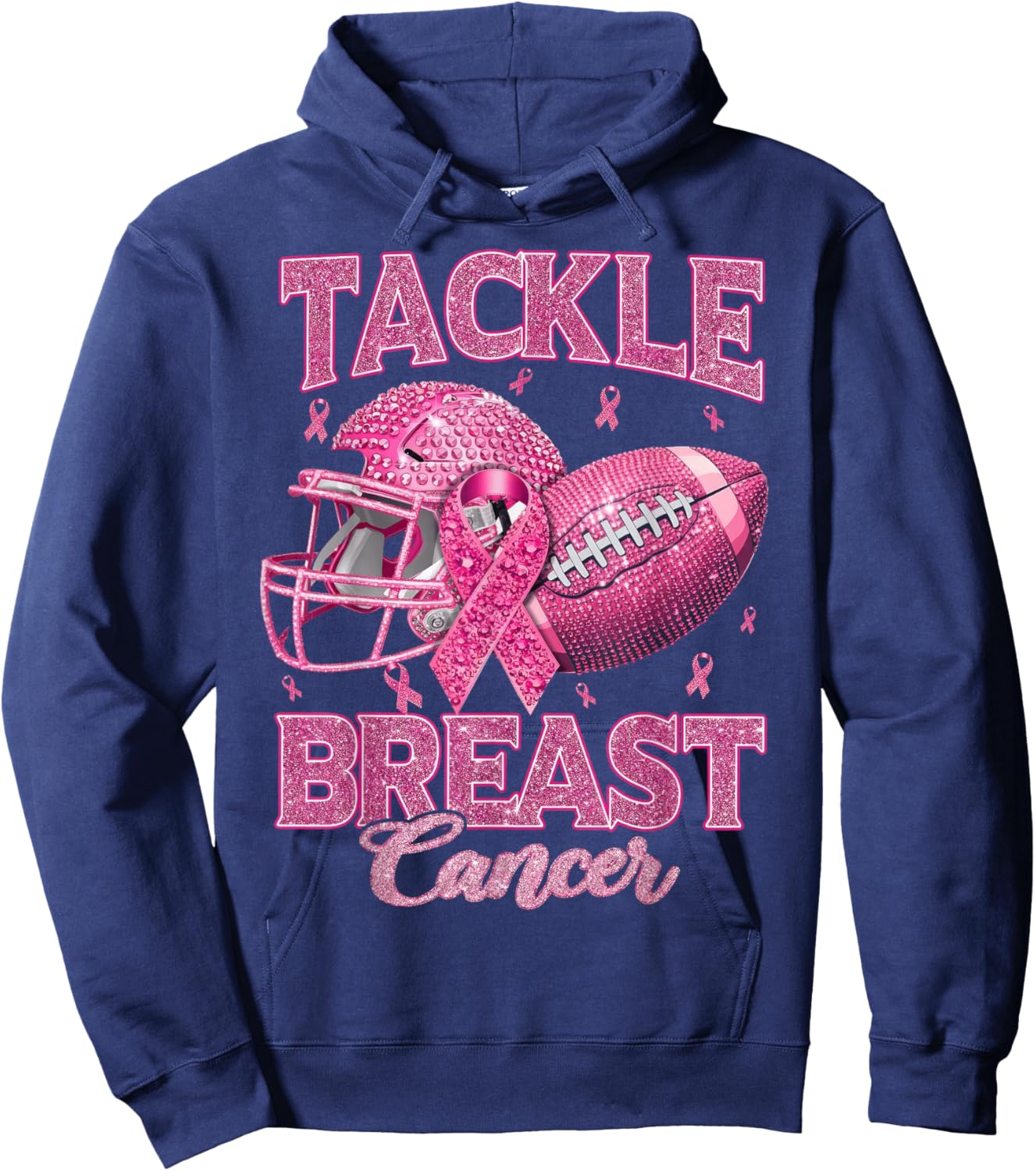 Tackle Breast Cancer Awareness American Football Pink Ribbon Hoodie - Hoodie | Navy