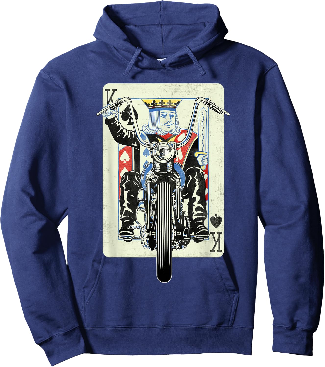 Vintage King Card Motorcycle Poker Black Jack Gambling Biker Hoodie - Hoodie | Navy