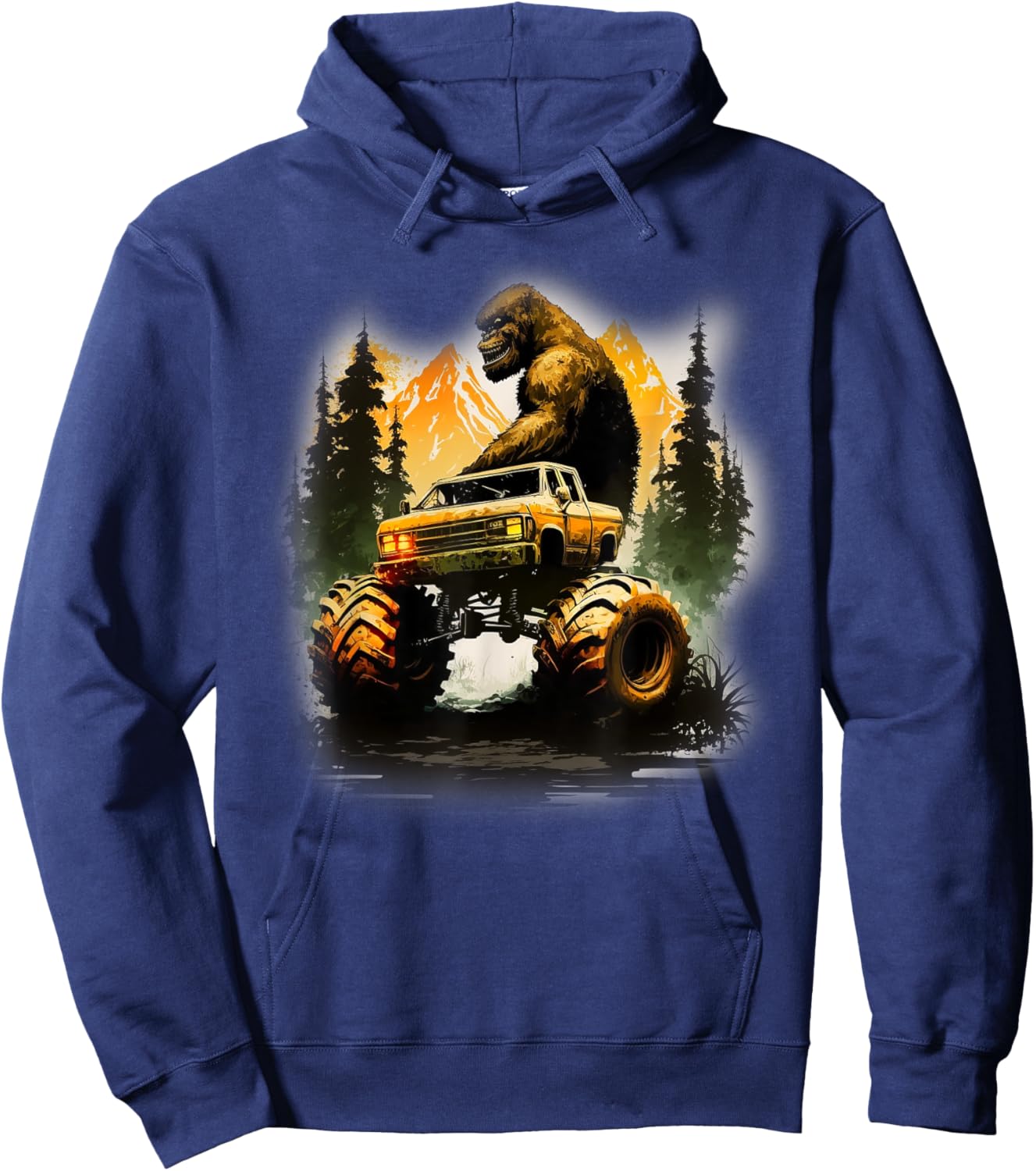 Bigfoot Monster Truck, Sasquatch Sci-Fi Graphic Big Trucks Hoodie - Hoodie | Navy