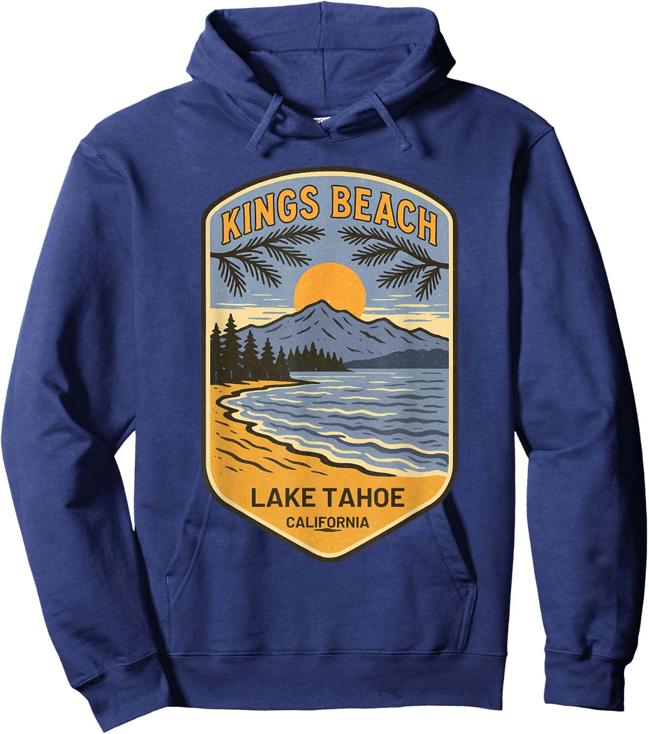 Kings Beach Lake Tahoe California Retro Vintage Art Souvenir Hoodie - Hoodie | Navy