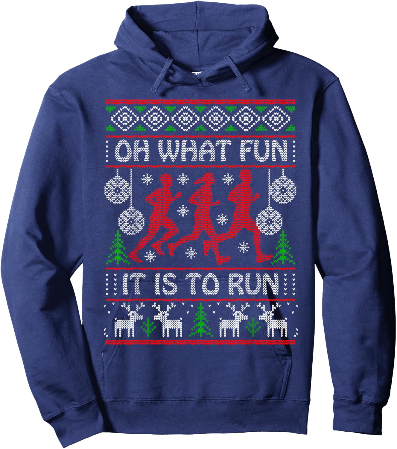 Running Ugly Christmas "Oh What Fun It Is To Run" Funny Ugly Hoodie - Hoodie | Navy