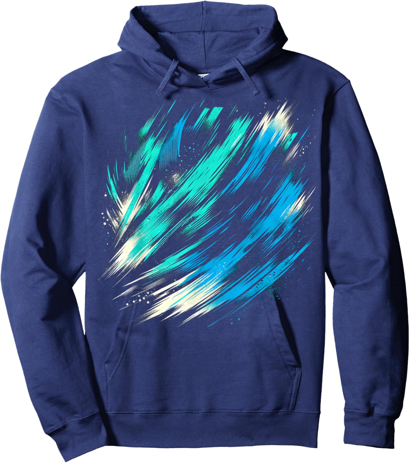 Abstract Teal and White Brushstroke on Green Hoodie - Hoodie | Navy