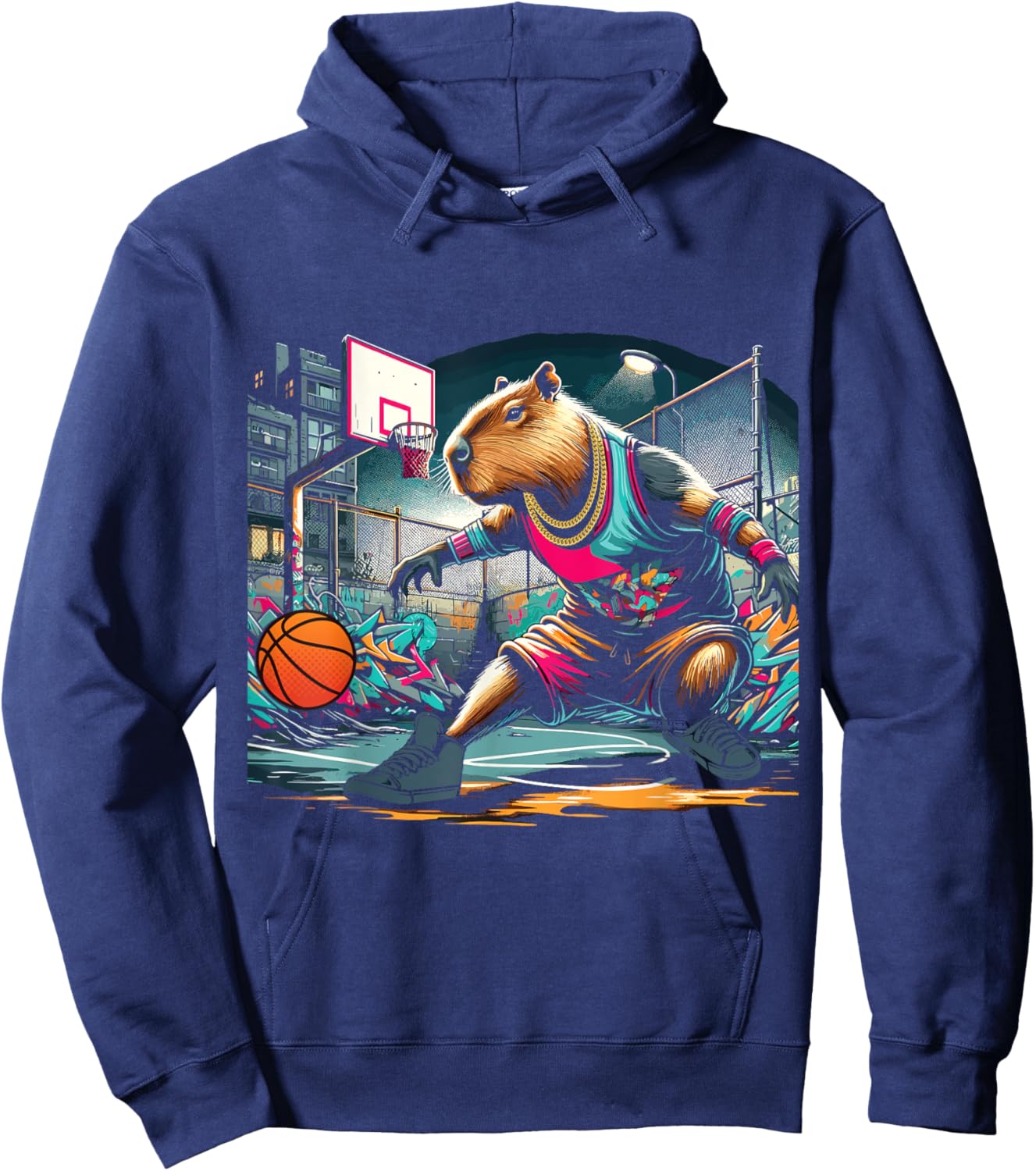 Capybara Basketball , Small, Black Hoodie - Hoodie | Navy