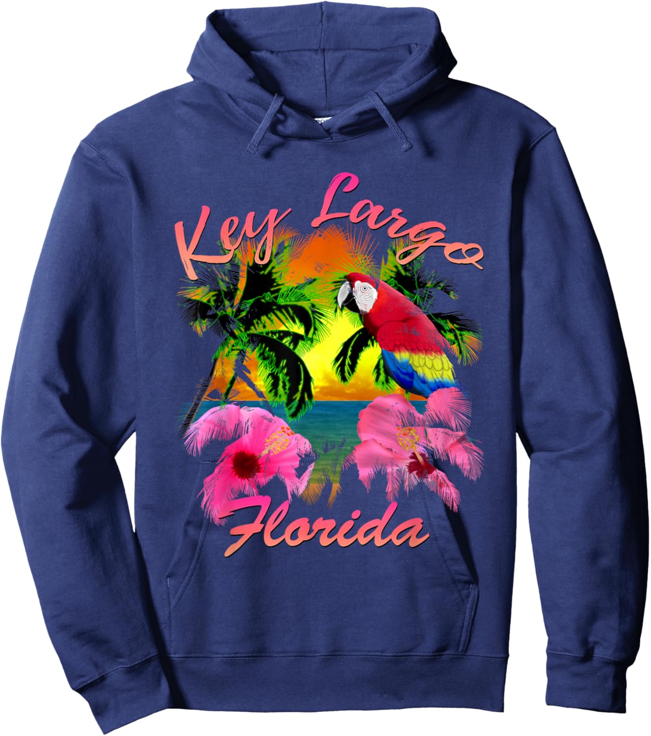 Key Largo Beach Sunset with Colorful Parrot Women Kids Hoodie - Hoodie | Navy