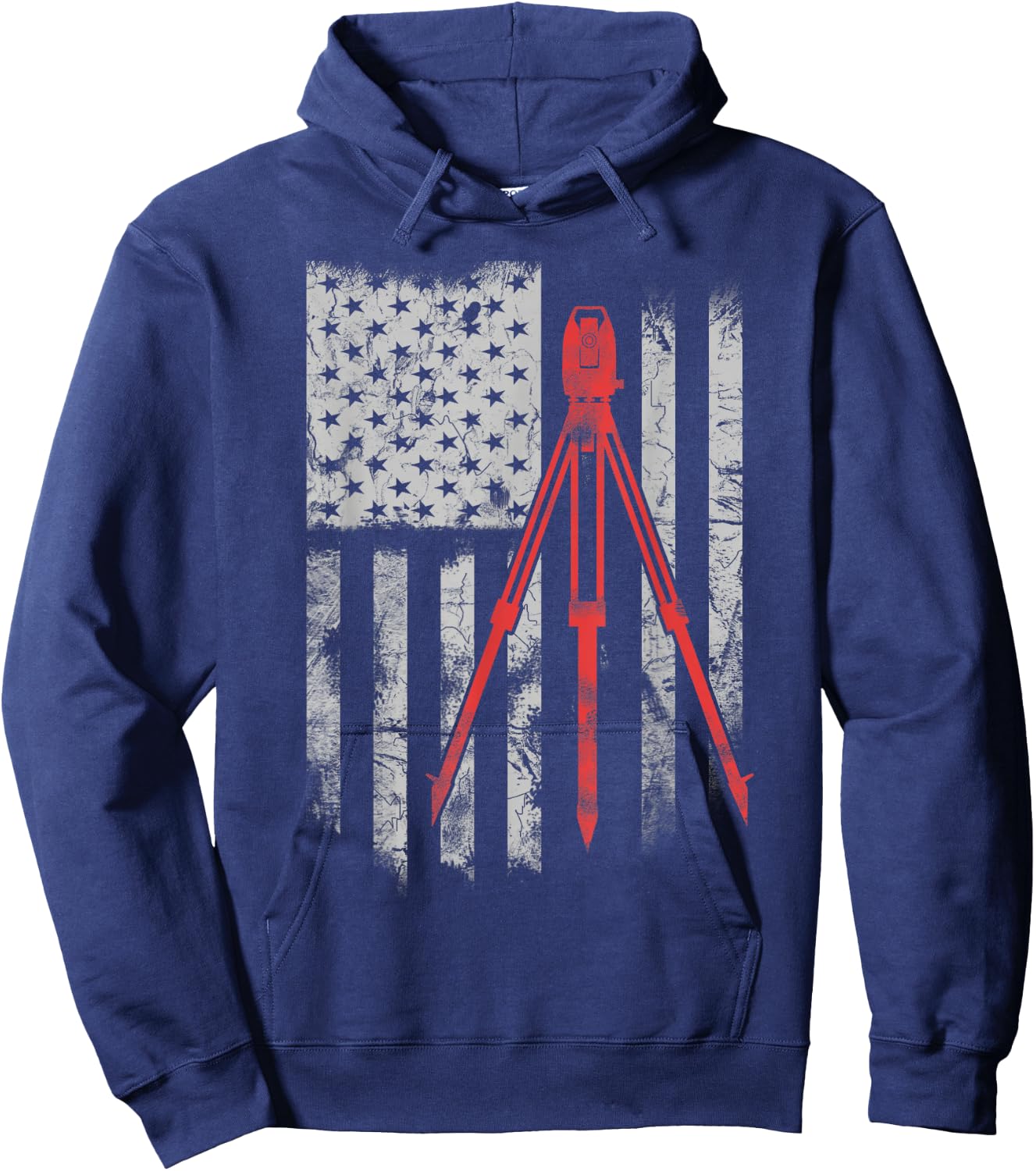 Tripod Survey Flag America 4th July Land Surveyor Hoodie - Hoodie | Navy