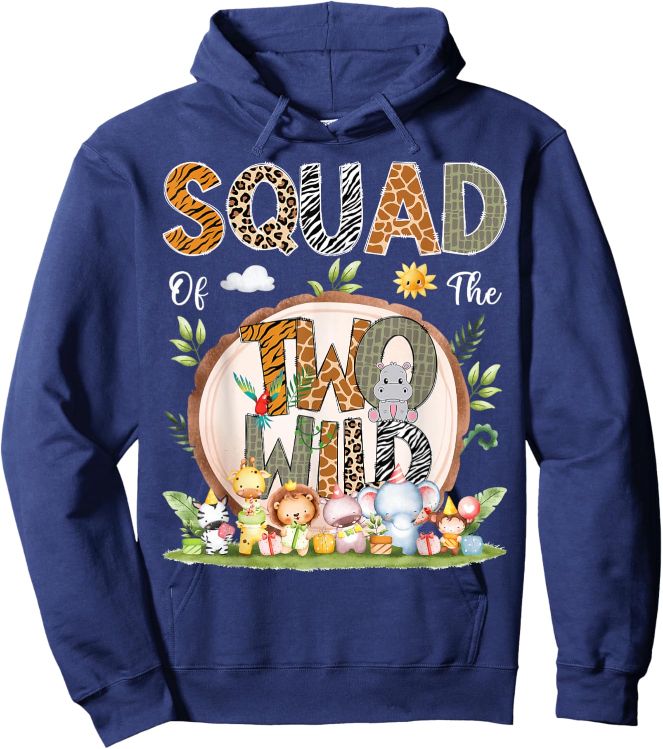 Squad Of The Two Wild Animal Safari 2Nd Birthday Party Hoodie - Hoodie | Navy