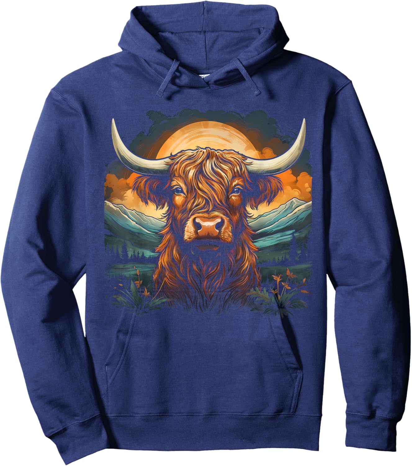 Scottish Highland Cow Cattle Farm Mountain Hairy Cow Hoodie - Hoodie | Navy