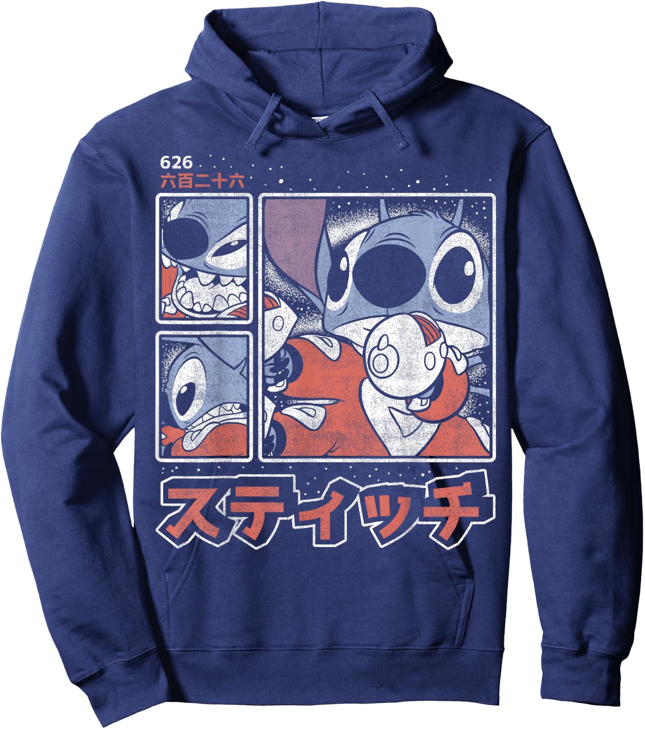 Disney Lilo & Stitch 626 Stitch Day Kanji Panels Hoodie - Hoodie | Navy
