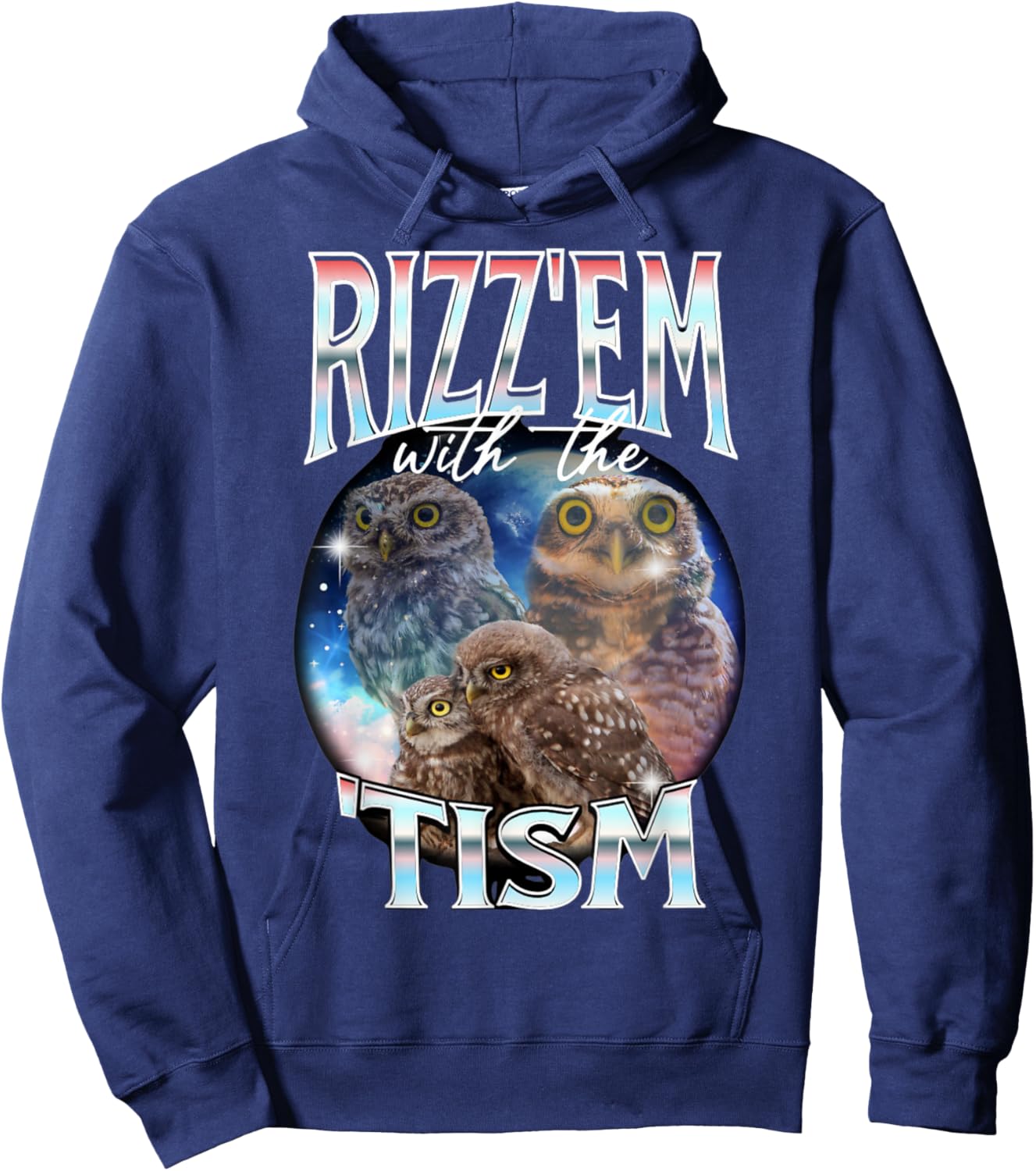 Rizz Em With The Tism Owl Autistic 90s Bootleg Rap Chihuahua Hoodie - Hoodie | Navy