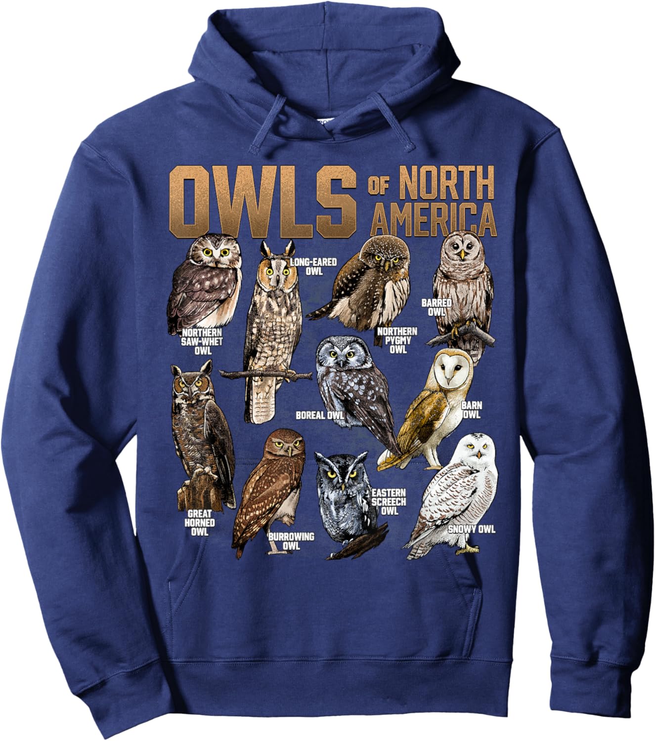 Owls of North America Nocturnal Animal Bird Lover Owl Lover Hoodie - Hoodie | Navy