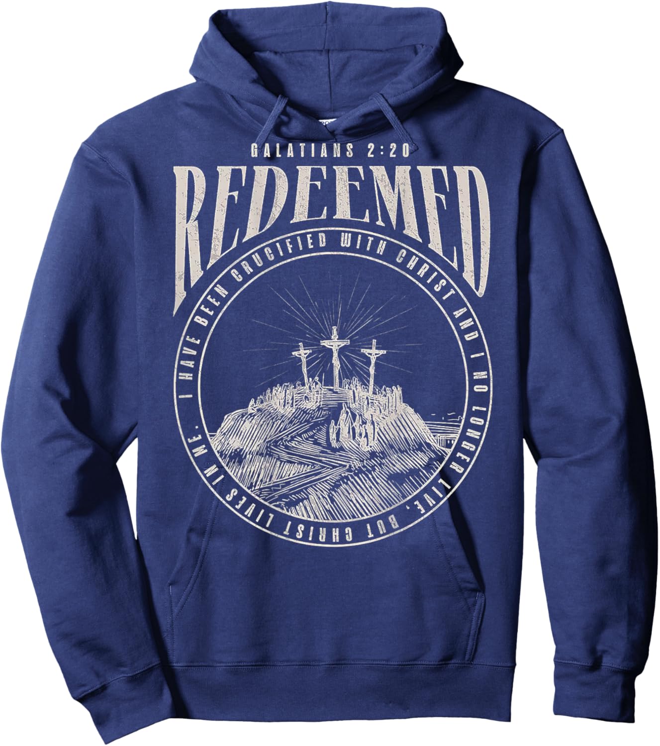 Redeemed I Have Been Crucified With Christ (on back) Hoodie - Hoodie | Navy